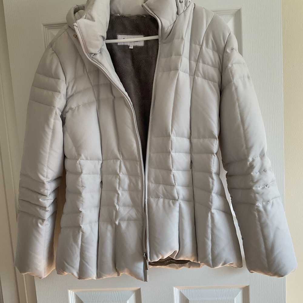 NWOT-Calvin Klein Gray Quilted Puffer Jacket High Collar - Picture 2 of 12